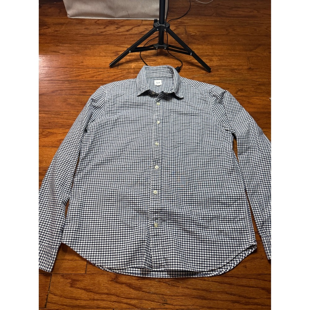 Gap Womens Navy Blue White Gingham Check Button Down Shirt Long Sleeve Cotton M